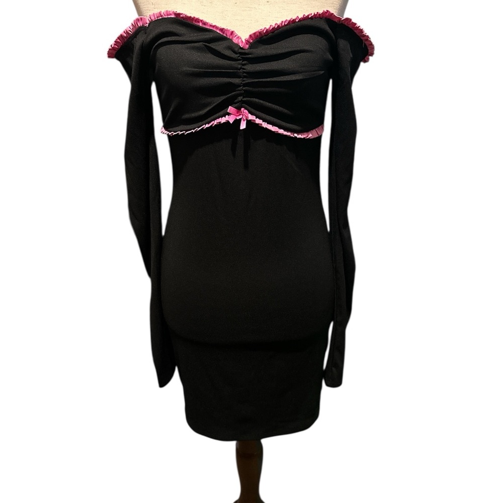 Forever 21 Black Dress with Pink Ruffle